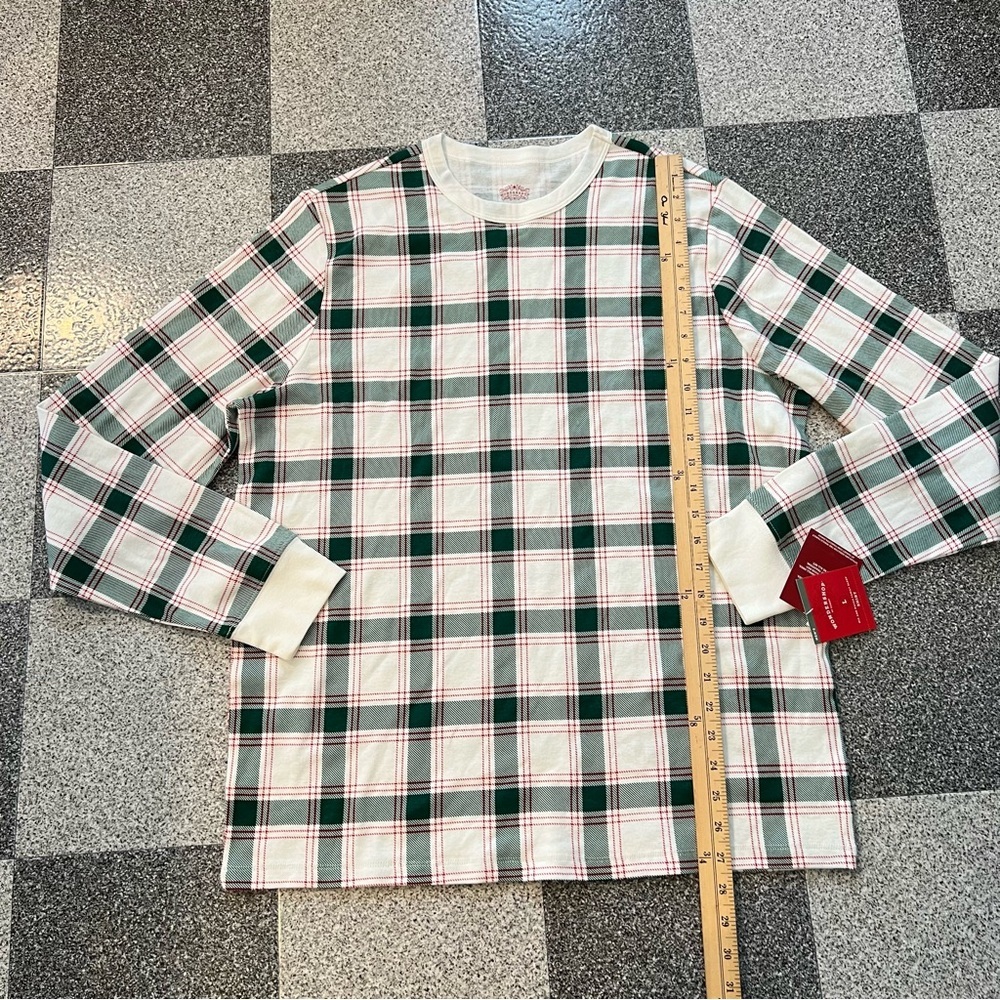 NWT Wondershop Men's Ribbed Plaid Long Sleeve Holiday Pajama Shirt- Cream L - Picture 4 of 8